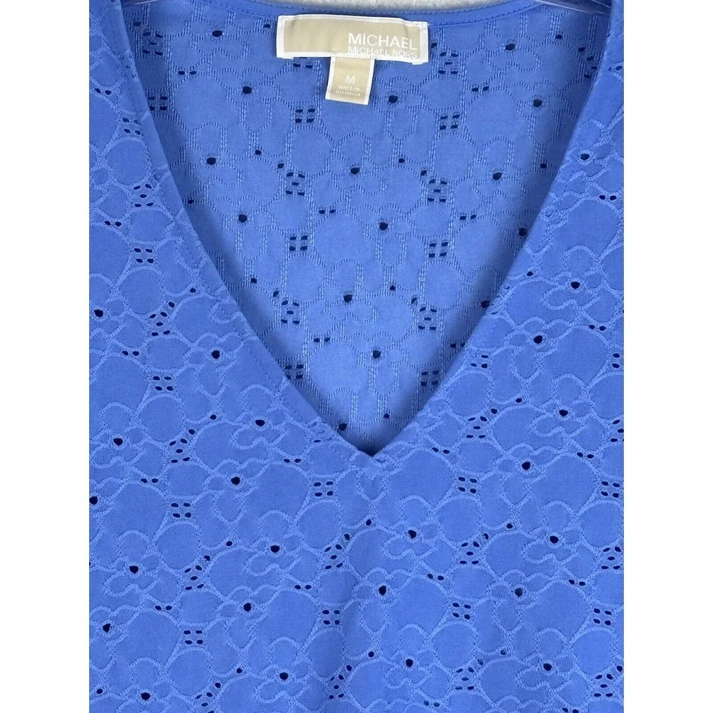 MICHAEL KORS‎ Women's Blue Floral Embroidered V-Neck Top Size M